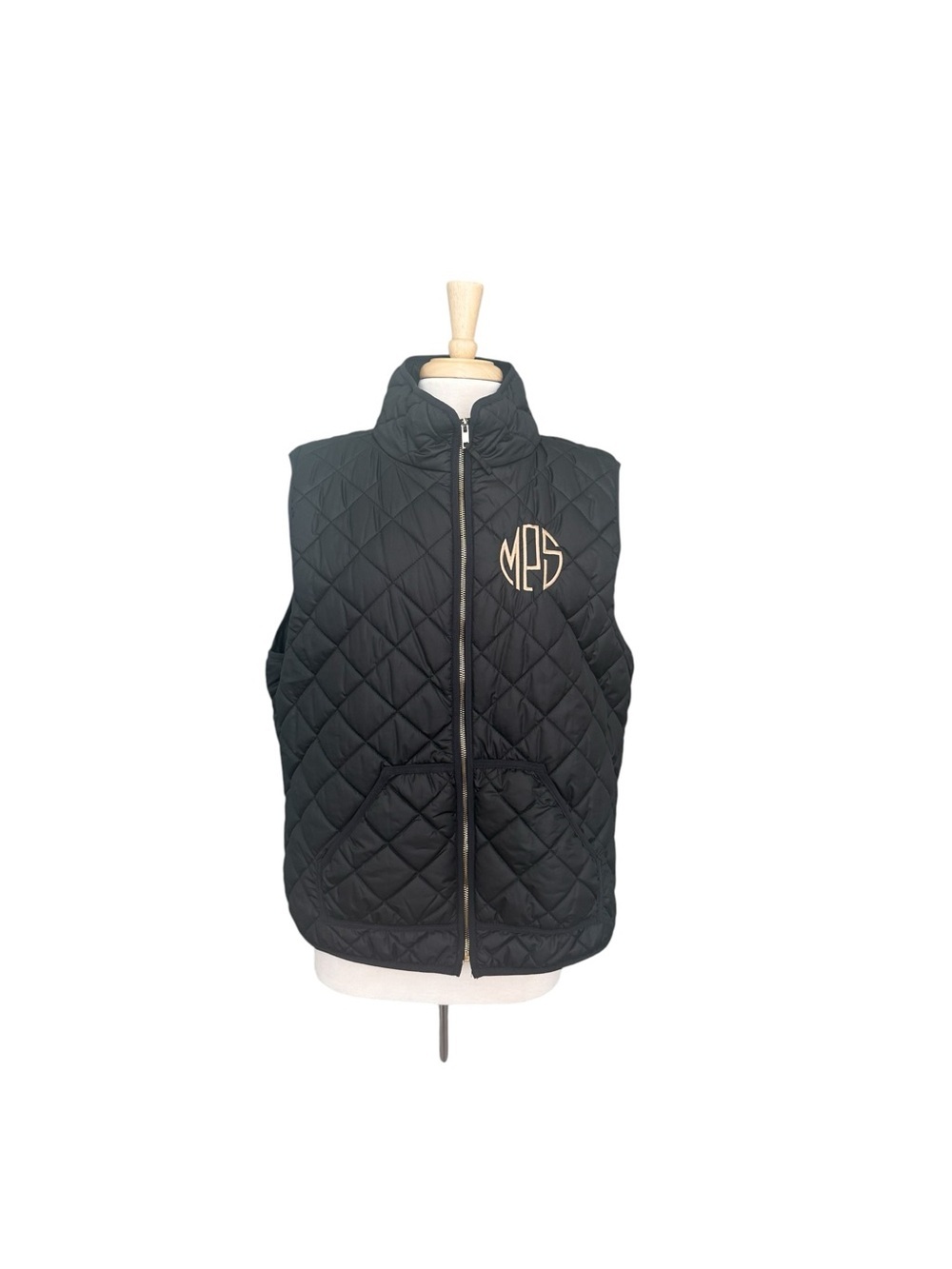 MarleyLilly Black Puffer Jacket Monogrammed MES Vest Size Large